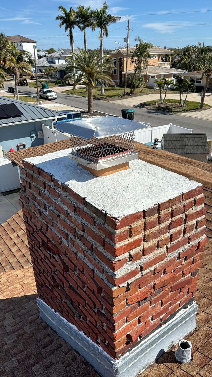 Finished brick chimney on roof in Tampa, FL